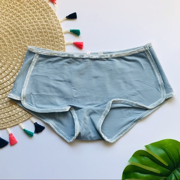 PINK Victoria's Secret Other - Victoria’s Secret PINK Velvet Trim Boyshort Panty Blue Fog XL NEW